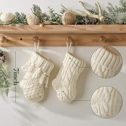 Pawliss 7 Inch Cream White Farmhouse Knitted Christmas Stockings - 12 Pack