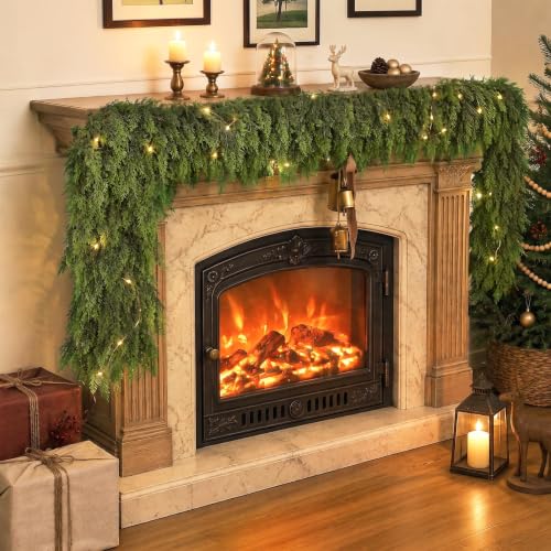 FOTEEWL 2 Pcs 6 ft Artificial Cedar Garland for Mantle Christmas Decor - 6FT / 2