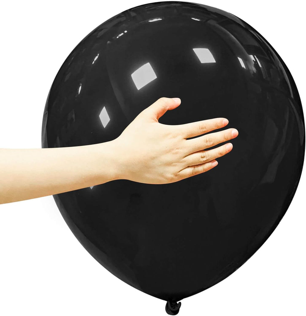 Skiennix 18-Inch Black Balloons - Large Round Latex Helium Balloons for Halloween & Birthday Parties | 12 Pack