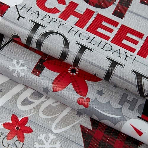 Newbridge 60 x 102 Inch Christmas Joy & Cheer Vinyl Tablecloth - Red Plaid Holiday Decor