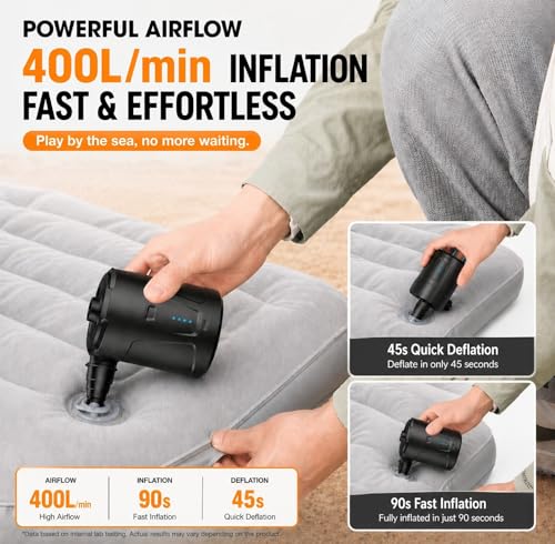 Rechargeable Portable Electric Air Pump for Inflatables - 5200mAh, 4 Nozzles