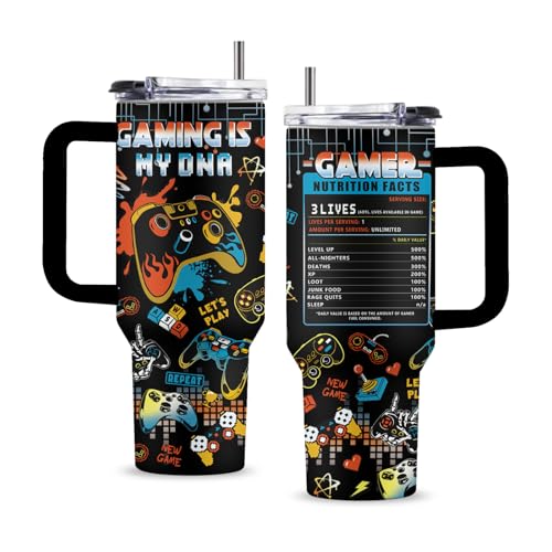 Uibunoo Gaming 40oz Tumbler with Handle & Straw - Stainless Steel Coffee Cup, Gift for Gamers, Game Variation