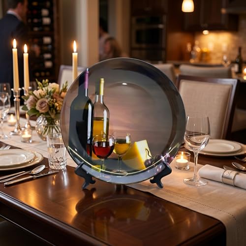 10-Inch Decorative Ceramic Plate with Display Stand - Wine Bottle Theme