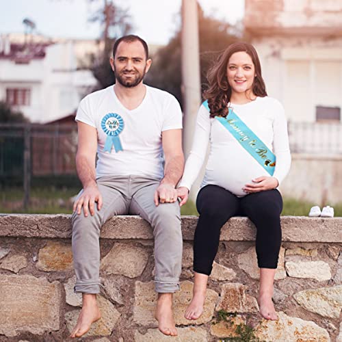 Blue Mommy to Be Sash and Daddy to Be Badge Set for Baby Shower