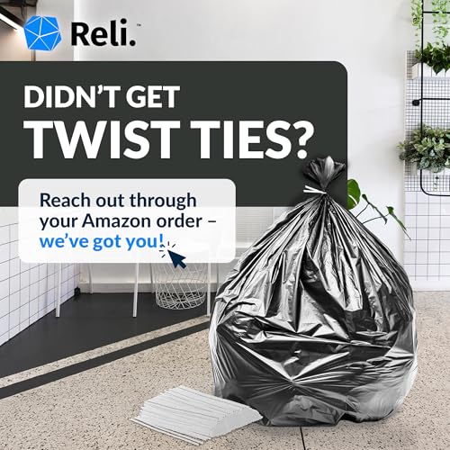 55-60 Gallon Heavy Duty Trash Bags with Twist Ties - 150 Count, Black