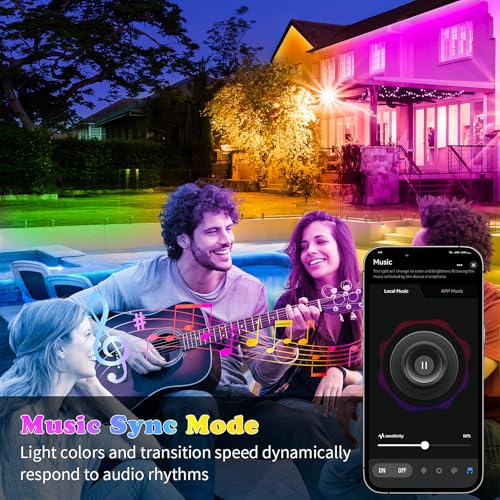 50ft Waterproof RGB LED Strip Lights, Smart Bluetooth Outdoor Rope Lights