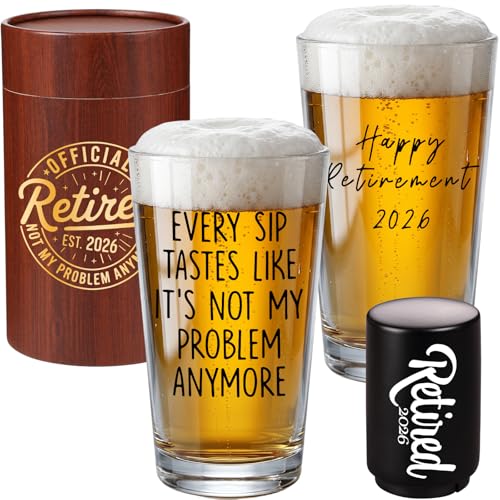 Funny 2026 Retirement Beer Glass with Bottle Opener - 20 Oz Gift for Men