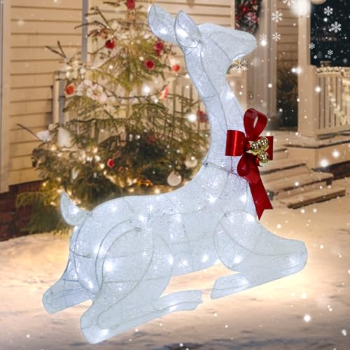 27-Inch Outdoor Christmas Reindeer Decoration with Lights and Bows