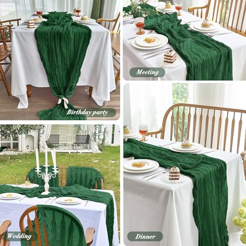 IVAPUPU 10FT Emerald Green Cheesecloth Table Runner - 4 Pack Fall & Christmas Decor