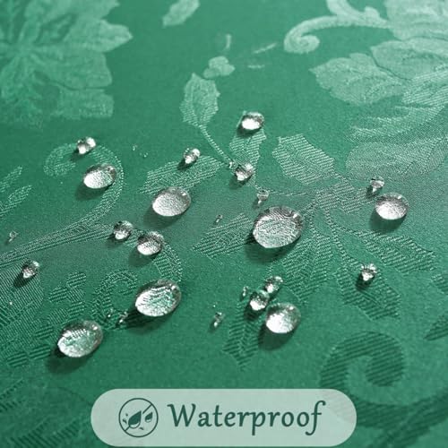 SASTYBALE Green 60x84 Inch Poinsettia Jacquard Christmas Tablecloth, Heavy Duty Wipeable