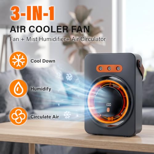 Portable Air Conditioner Fan, 1800mAh Rechargeable Evaporative Cooler with Mist, 5 Speeds and 160ml Water Tank