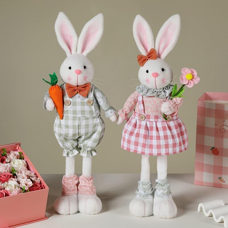 Skiennix Adjustable Easter Bunny Gnome Plush - Extendable 16.1” to 21.7” Spring Decor for Home & Holiday Display