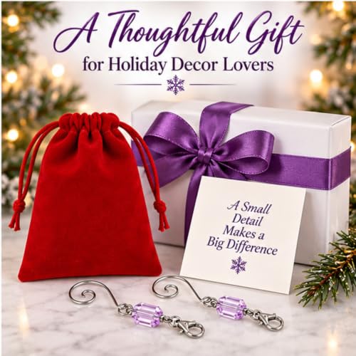 BANBERRY DESIGNS 20 Pack Light Purple Acrylic Gem Christmas Ornament Hooks, 3 Inch Tree Hangers