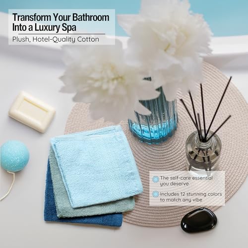 Living Fashions 13x13 Inch Extra Soft Wash Cloths 12 Pack - Absorbent & Durable Towels