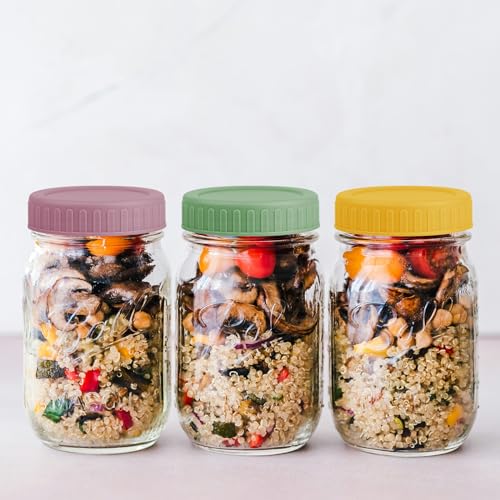 8-Pack Regular Mouth Plastic Mason Jar Lids with Silicone Rings - 70mm