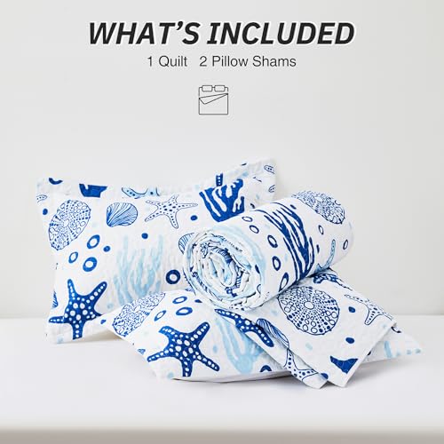 Love's Cabin Coastal Queen Quilt Set - 3-Piece Lightweight Bedspread