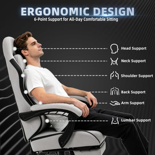 Ergonomic Fabric Gaming Chair with Footrest and Pocket Spring Cushion