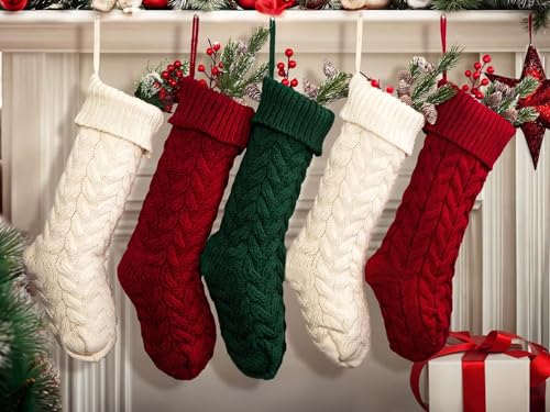 18-Inch Cable Knit Christmas Stockings, 6-Pack Large Holiday Decor