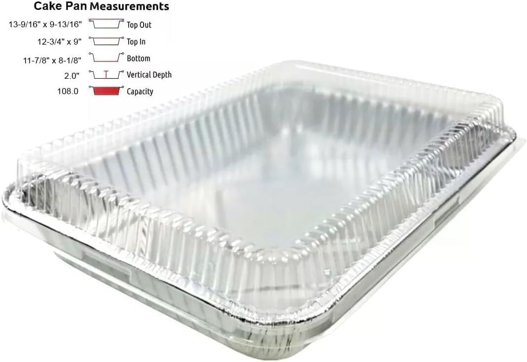 PACTOGO Disposable Aluminum Foil Oblong Cake Pans - 13" x 9" x 2" with Dome Lids | 108 Oz for Baking & Storing (Pack of 12)