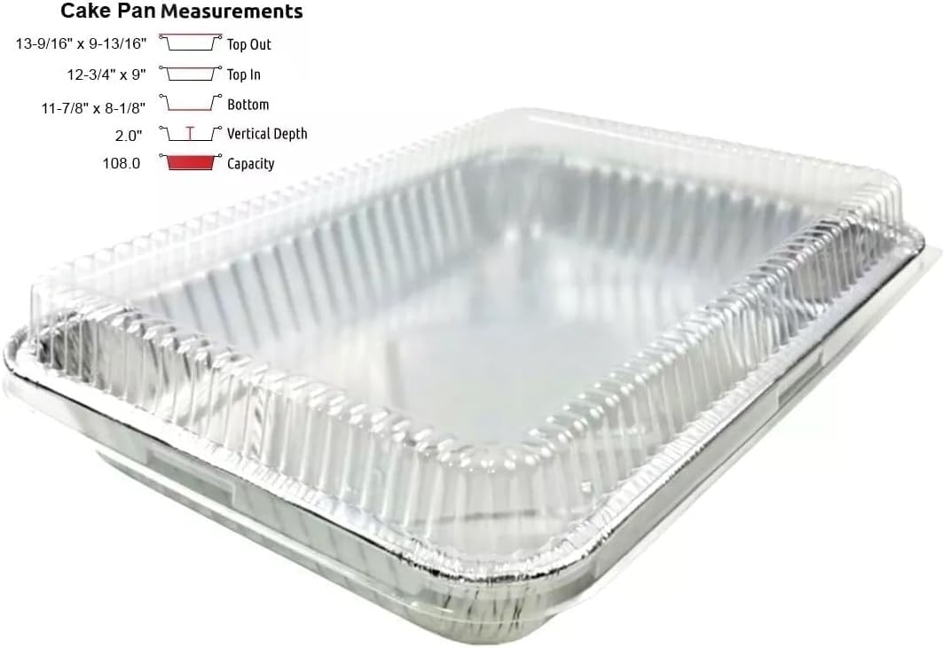 PACTOGO Disposable Aluminum Foil Oblong Cake Pans - 13" x 9" x 2" with Dome Lids | 108 Oz for Baking & Storing (Pack of 12)