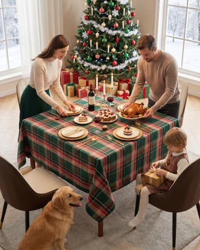 Homepeak Forest Green 54x54 Inch Square Buffalo Plaid Christmas Tablecloth - Farmhouse Decor