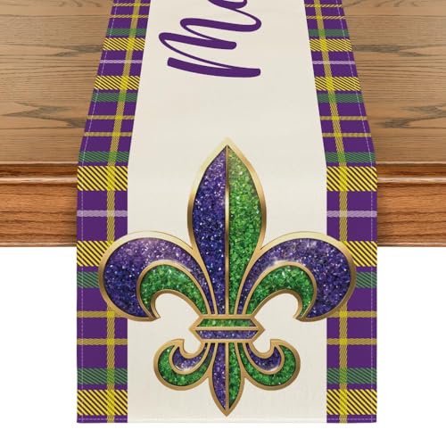 Artoid Mode Iris Stripes Mardi Gras Table Runner 13x36 Inch Holiday Decor