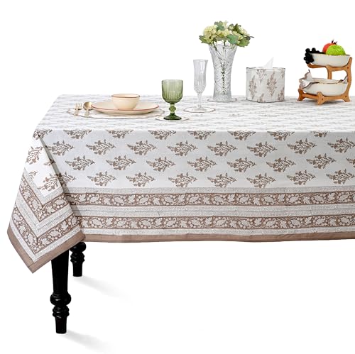Ridhi Quiet Earth 140x72 Inch Hand Block Print Rectangle Tablecloth - Elegant Cotton Decor
