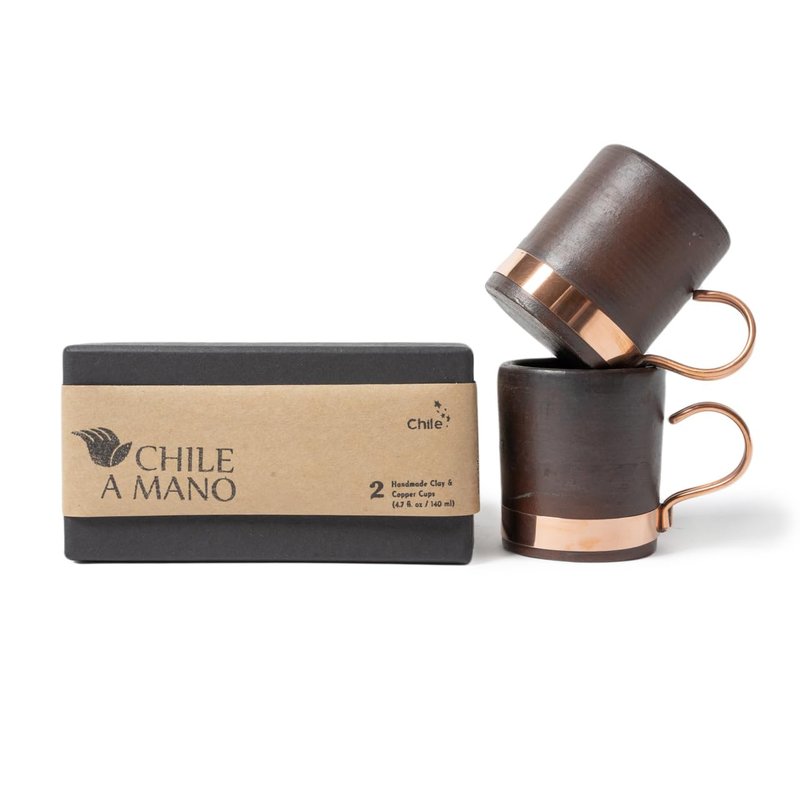 CHILE A MANO, Handcrafted Clay and Copper Espresso Cups Set (2 Pack), Elegant Design, Perfect for Coffee, Espresso, Latte, Tea