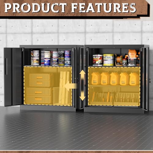 36-Inch Locking Metal Storage Cabinet with Adjustable Shelves for Garage