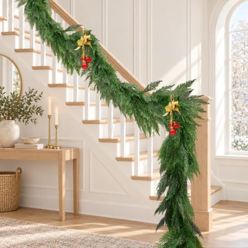 9FT FAJUNZH Extra Full Layered Cedar Garland 9FT-1PC Soft-Touch Greenery