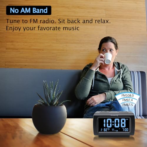 Digital Alarm Clock Radio for Bedroom with USB Charger & Temperature