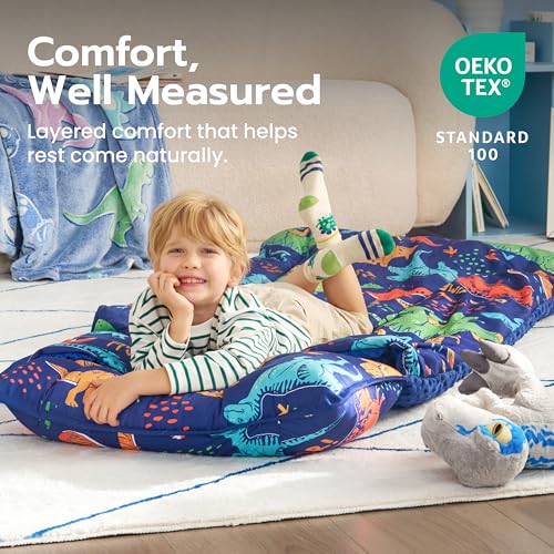 Joiedomi Toddler Nap Mat with Removable Pillow & Minky Blanket (55"x30")