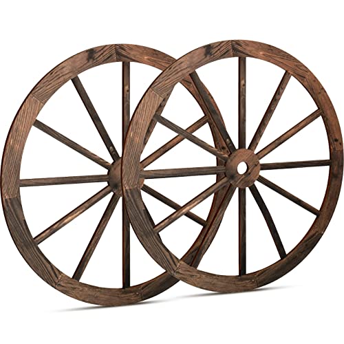 12-Inch Wooden Wagon Wheel Decor - Rustic Wall Art for Home and Party, 2 Pack