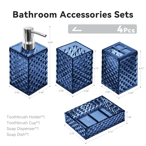 4-Piece Blue Bathroom Accessory Set with Diamond Pattern Design