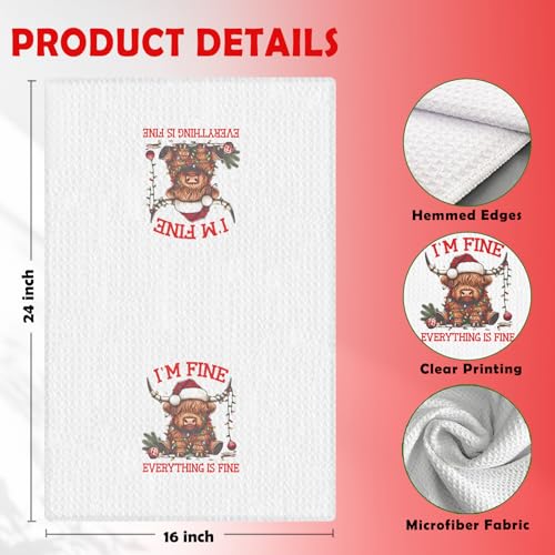 Ghoaoivo Christmas Highland Cow Dish Towels 16x24 Inches Holiday Kitchen Decor, Xmas 22