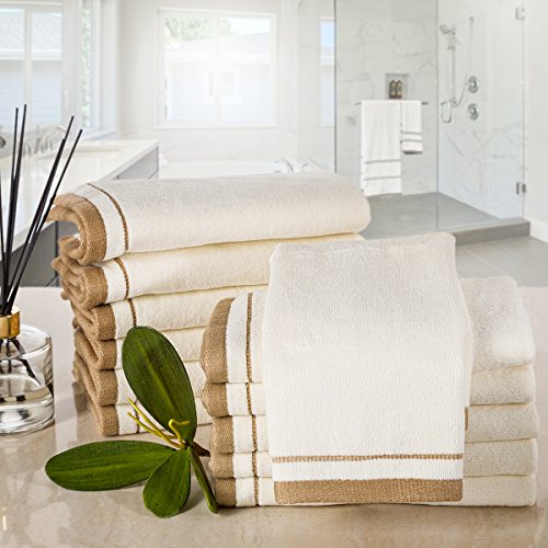 100% Cotton Velour Fingertip Towels - 12 Pack, 11 x 18 Inch Cream Hand Towels