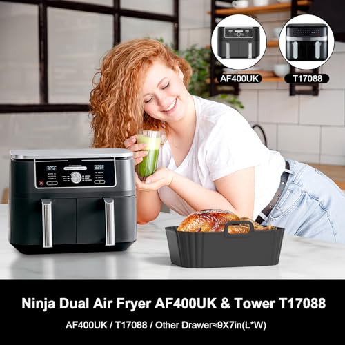 Reusable Silicone Air Fryer Liners for Dual Basket Air Fryers, 2 Pack