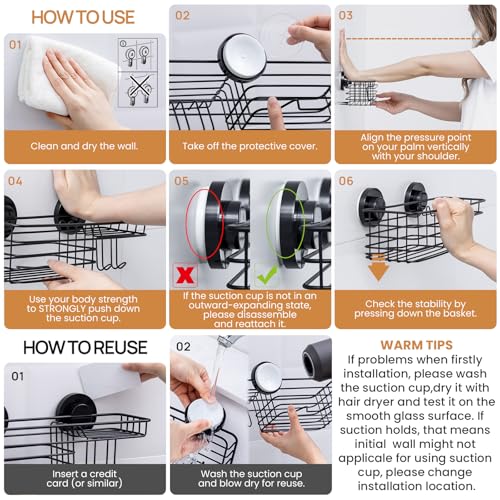 Shower Caddy Suction Cup 2 Pack Rustproof Bathroom Organizer Shelf