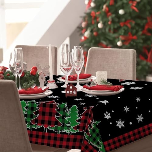 Pinata Christmas Tablecloth Black Buffalo Plaid 54 x 78 Inch Rectangular Winter Decor