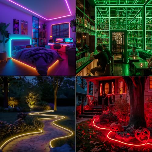 RGB LED Neon Rope Light 16.4ft, Waterproof Color Changing Strip with Remote