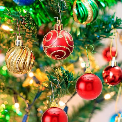 240Pcs Christmas Ornament Hooks Set - Gold, Silver, Red, Green Metal Hooks with Storage Box