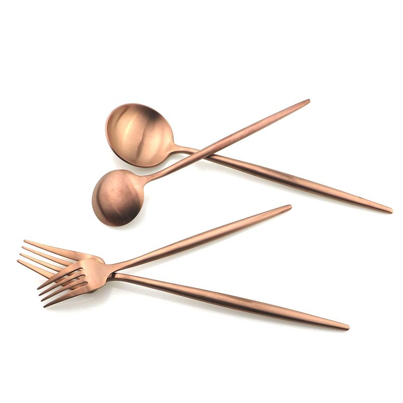 Gugrida Luxury Silverware Royal Cutlery Set - 24 Piece Flatware Set - Service For 4 18/10 Stainless Steel - Matte Rose Gold Finish w/Drinking Straw