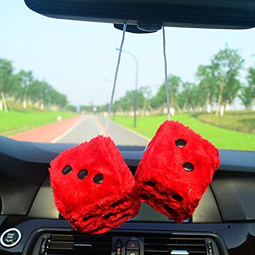 3-Inch Plush Fuzzy Dice for Car Rearview Mirror - Black and White