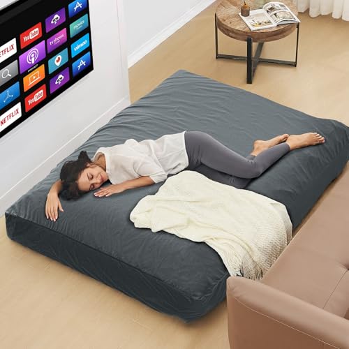 Convertible Bean Bag Chair for Adults, Memory Foam Floor Sofa Bed, Charcoal