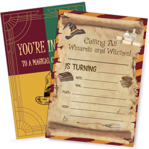 Wizard Birthday Party Invitations with Envelopes, 4x6 Inch Fill-in Cards