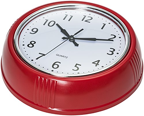 9.5-Inch Retro Wall Clock, Silent Non-Ticking Vintage Red Kitchen Clock