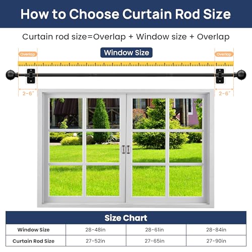 No-Drill Adhesive Curtain Rods 2 Pack - Adjustable 28-48 Inch, Black