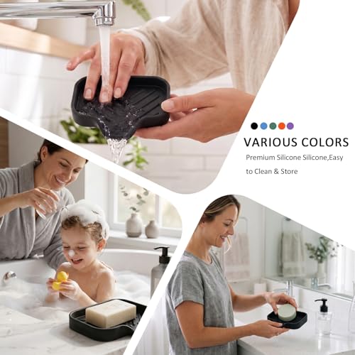 MicoYang Silicone Soap Dish with Drain Spout - Self-Draining Sink Organizer Tray