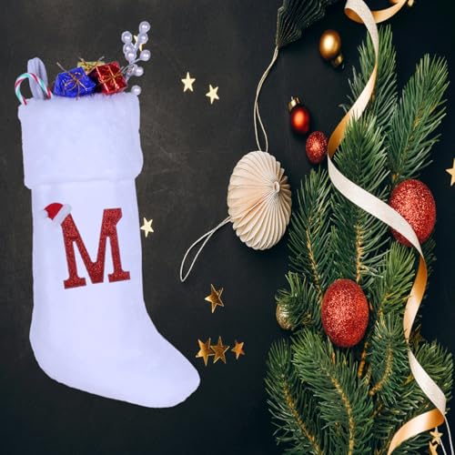 20-Inch Monogram Christmas Stocking - White Velvet with Plush Cuff Initial