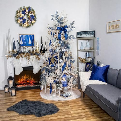 22-Inch Pre-Lit Christmas Wreath with Timer, Blue and Silver Magnolia Decor